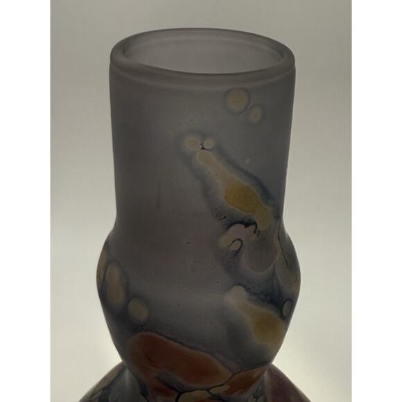 Rueven Nouveau Art Hand Painted Drip Satin Glass Genie Vase 10.75” VTG - Picture 6 of 8